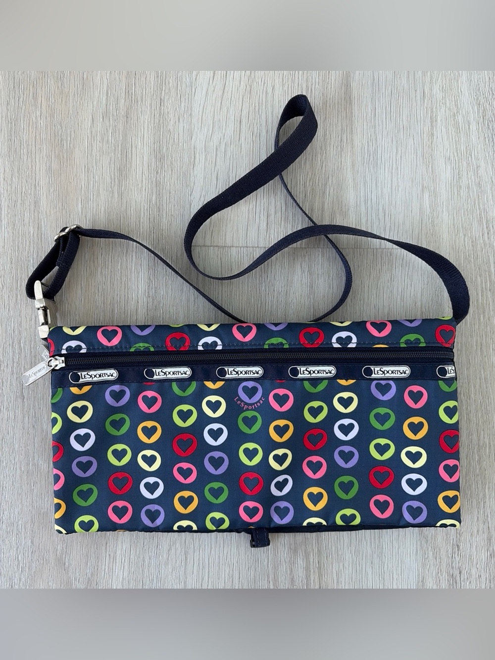 LeSportsac Belt Bag Navy Heart Print Y2K Travel Fanny pack reversible